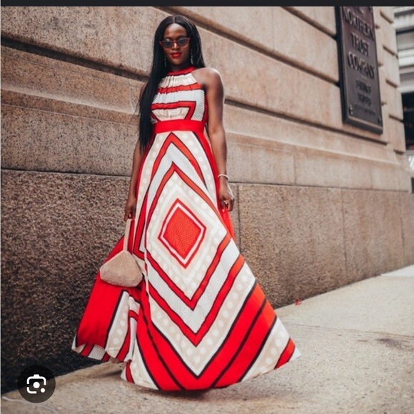 Eliza J Scarf Print Halter Maxi Dress Geometric - Picture 1 of 7